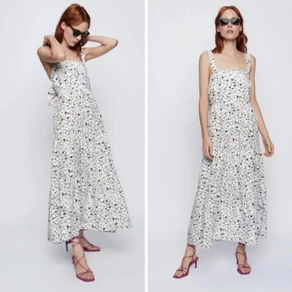 ZARA Floral Bow Back Maxi Dress‎ Sz XS - Picture 1 of 5